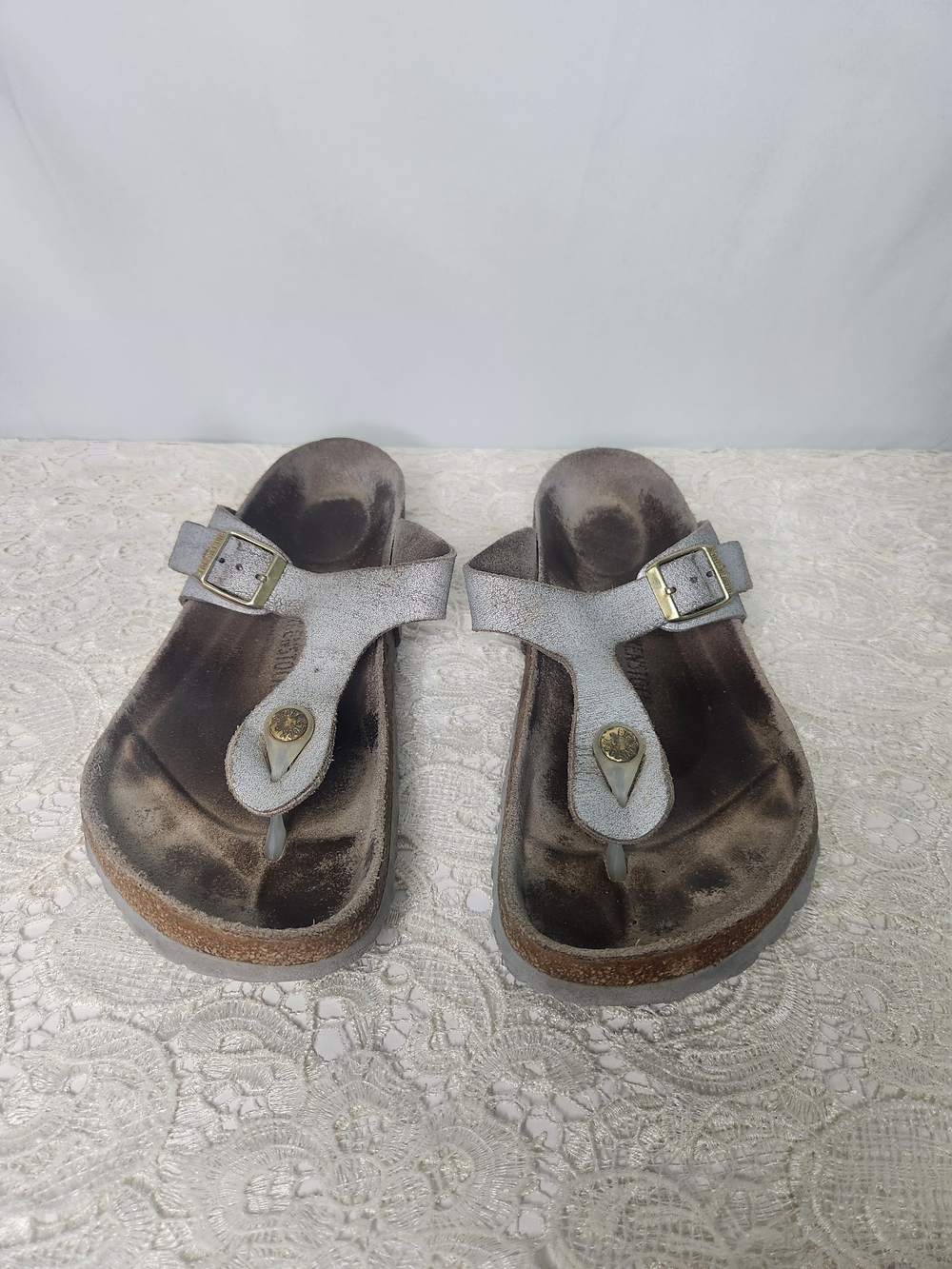 Birkenstock Silver Metallic Thong Sandals